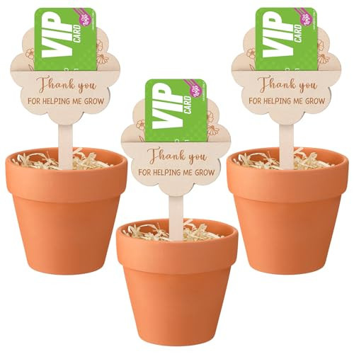 Resurhang Teacher Appreciation Gifts, 3 Pack Gift Card Bouquet, 4.7 Inch Terracotta Pots with Thank You for Helping Me Grow Card and Plant Tags for Teacher Graduation End of Year | Amazon (US)