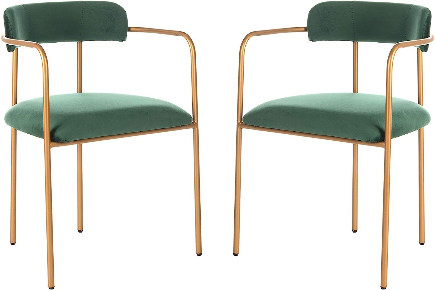 Safavieh Home Camille Malachite Green Velvet and Gold Low Back Side Chair, Set of 2 | Amazon (US)