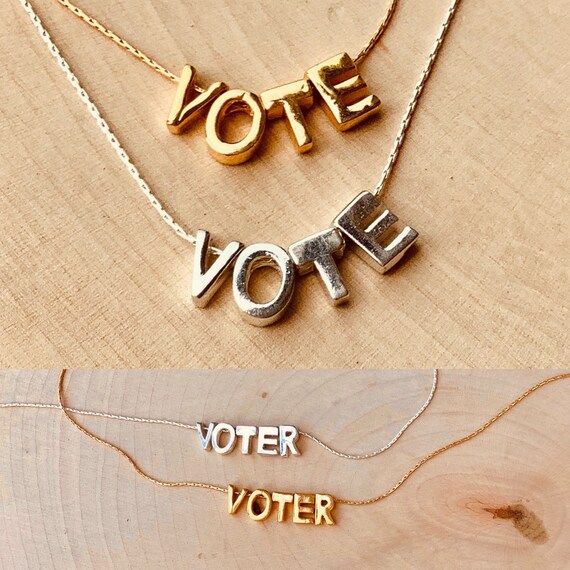 18k Gold Vermeil Or Sterling Silver VOTE Or VOTER Necklace on a Gold Filled Chain | For Strong, K... | Etsy (US)