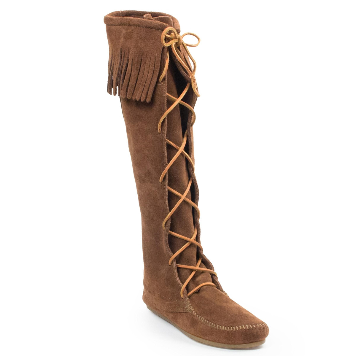 Minnetonka Women's Suede Front Lace Knee High Boots - Dusty brown | Macy's