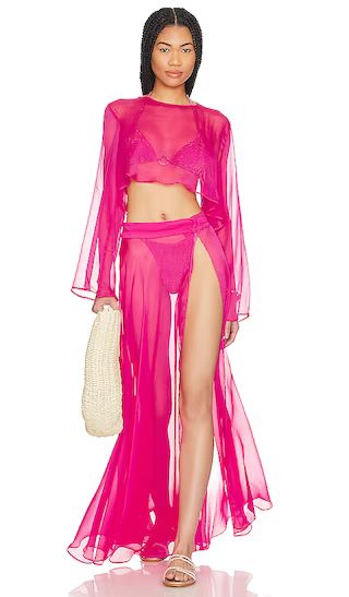 Alaia Maxi Slit Skirt in Pink | Sheer Skirt Outfit Sheer Top Sheer Dress Pink Cover Up Beach Dress | Revolve Clothing (Global)