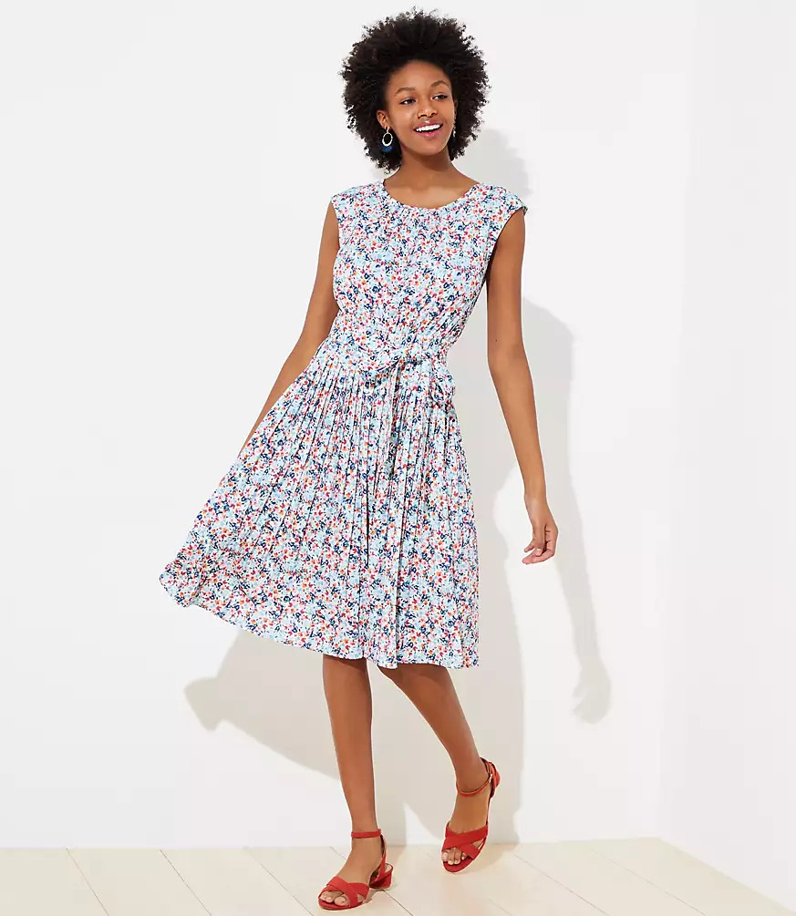 Floral Pleated Flare Dress | LOFT