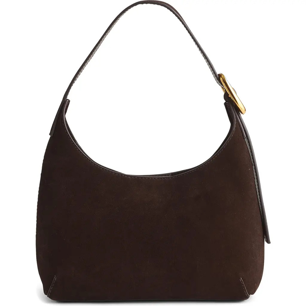Madewell The Sculptural Buckle Suede Shoulder Bag in Dark Carob at Nordstrom | Nordstrom