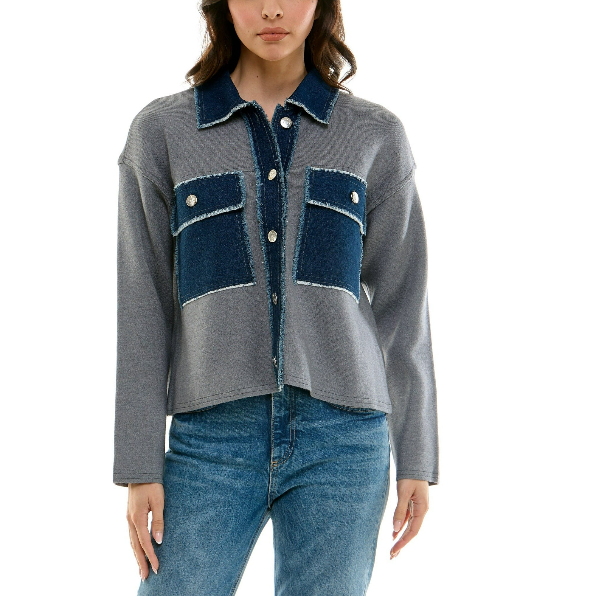 Mixed Media Button Down Top | Walmart (US)