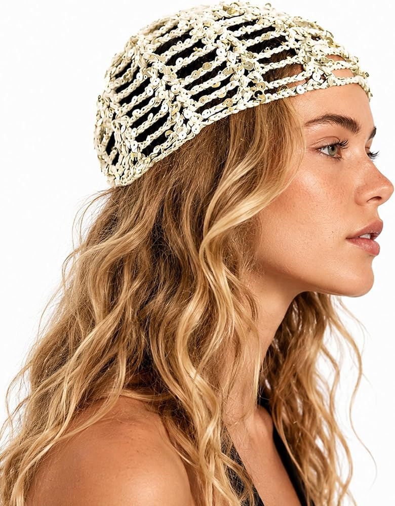 Women\u2019s Party hat, Sequin Headpiece,mesh Hair net Cap, 20s Flapper Hair Accessories, Glitter... | Amazon (US)