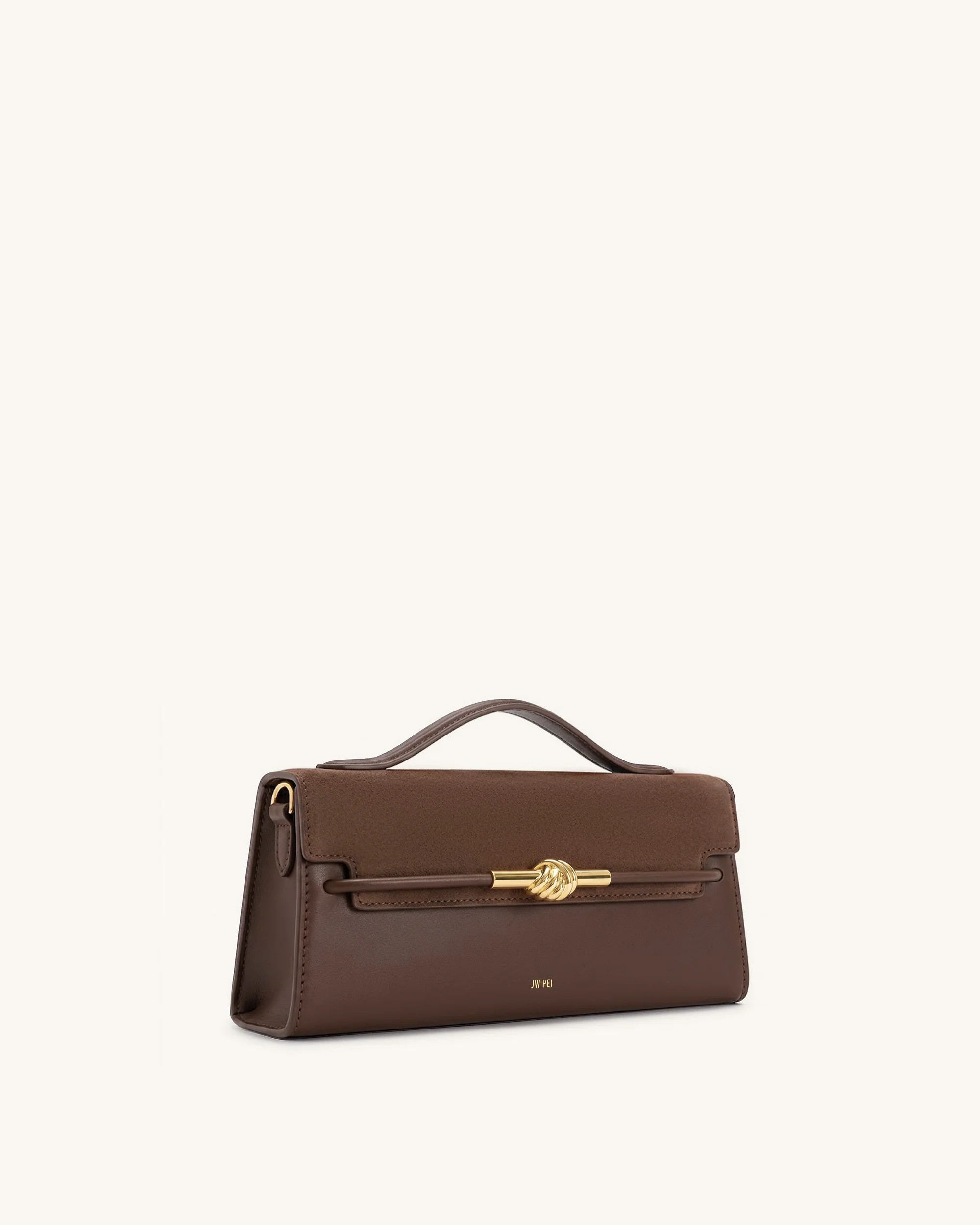 Lena Faux Suede Metal Rope Knot Top Handle Bag - Dark Brown | JW PEI US