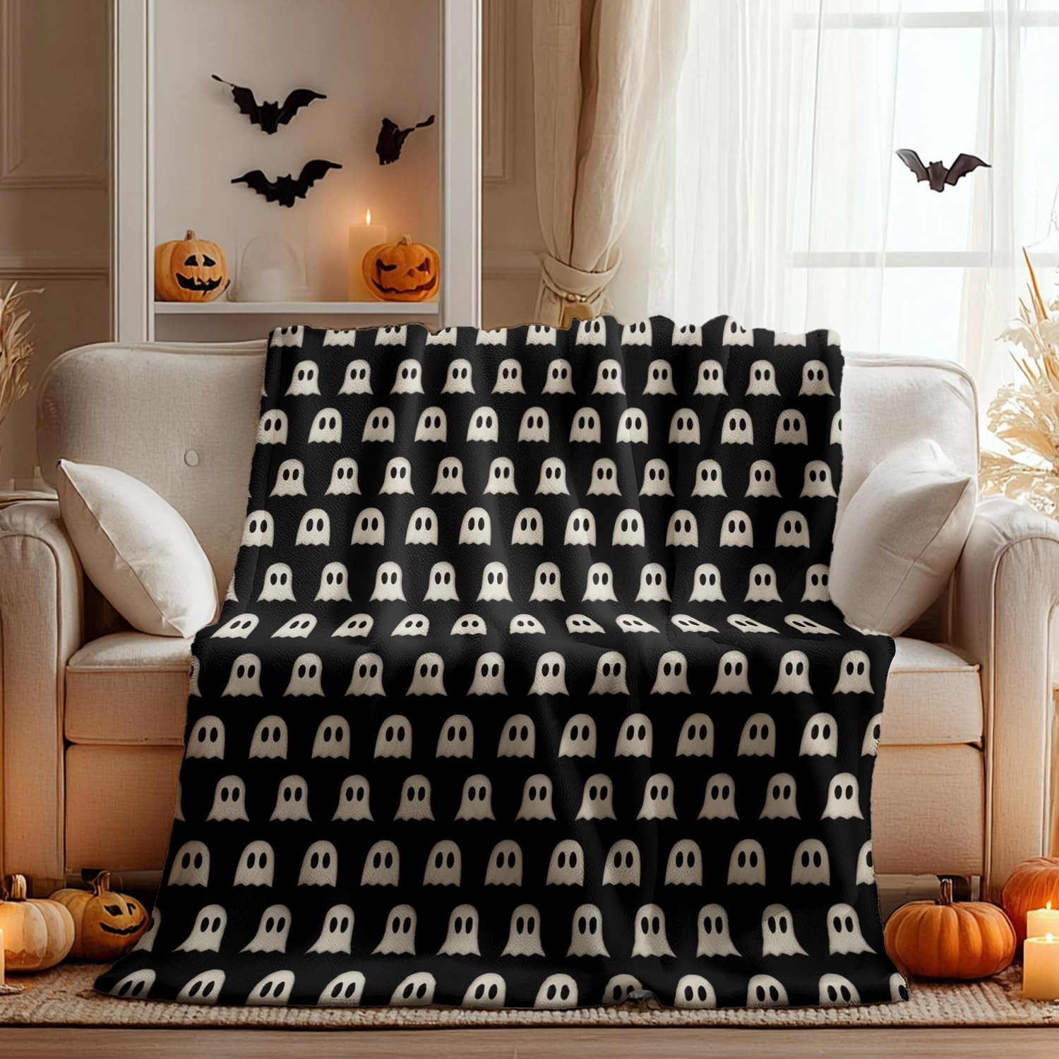 Horaldaily Halloween Flannel Blanket Throw, Cute Ghost Black Soft Fuzzy Plush Cozy Fleece Blanket... | Amazon (CA)