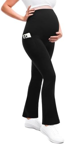 Leafigure Maternity Flare Leggings with Pockets Over The Belly Yoga Pants for Workout Soft Pregna... | Amazon (US)