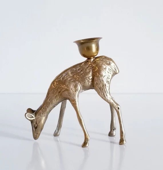 Vintage Brass Deer / Reindeer Candle Holder, Candlestick Holder, Christmas, 4 3/4" Tall | Etsy (US)