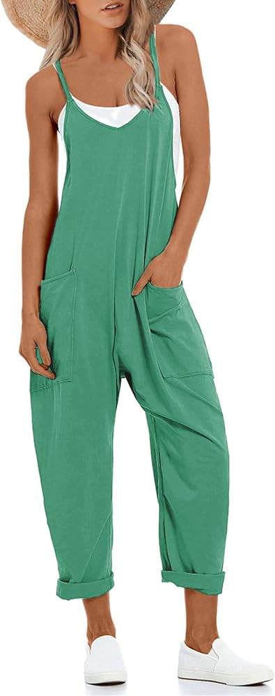 Lentta Women's Causal Jumpsuits V Neck Sleeveless Harem Overalls Stretchy Adjustable Strap Romper... | Amazon (US)