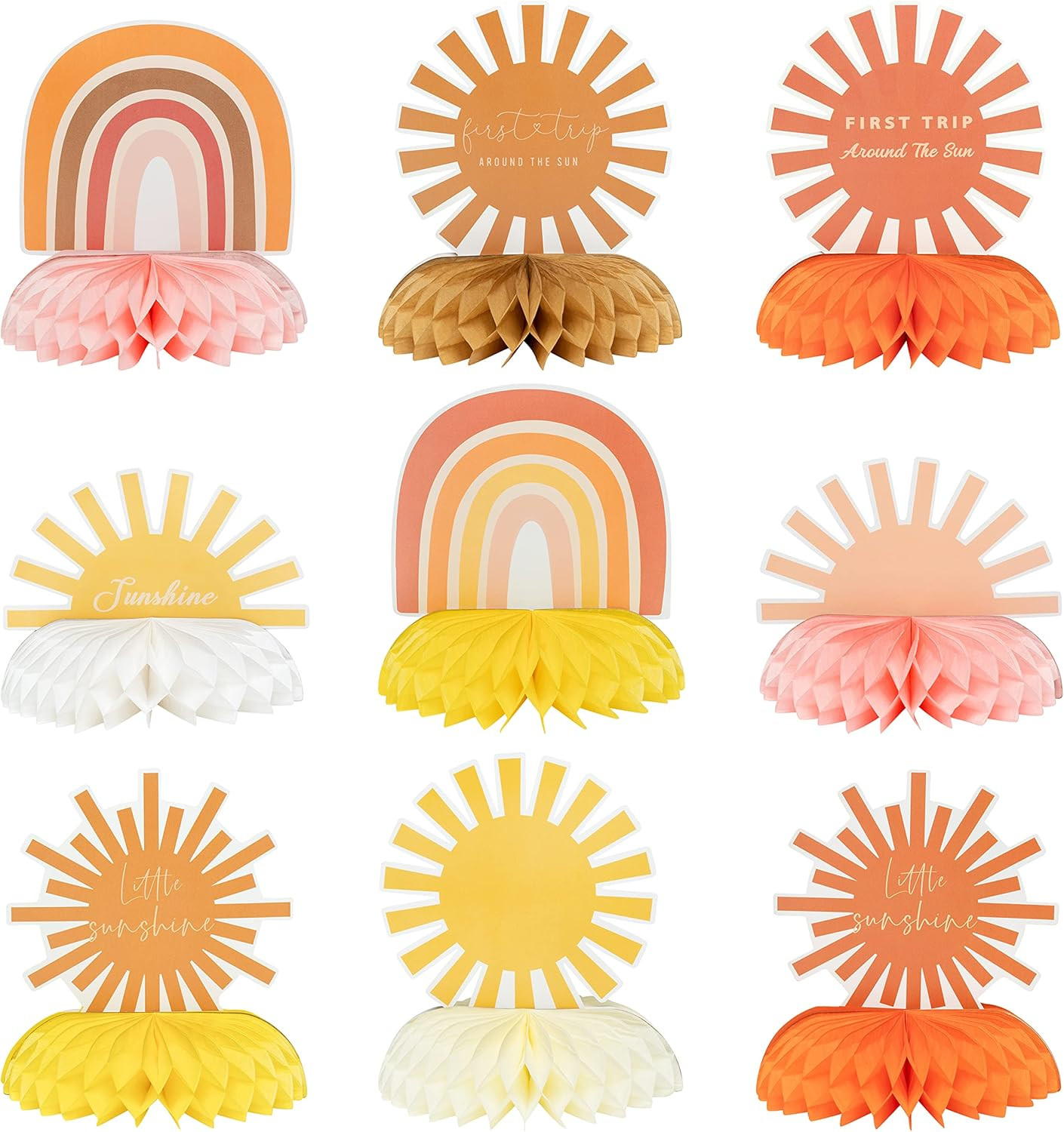 9Pcs Boho Sun Honeycomb Centerpieces Table Toppers Hippie Rainbow Muted Sun Table Decor First Tri... | Amazon (US)