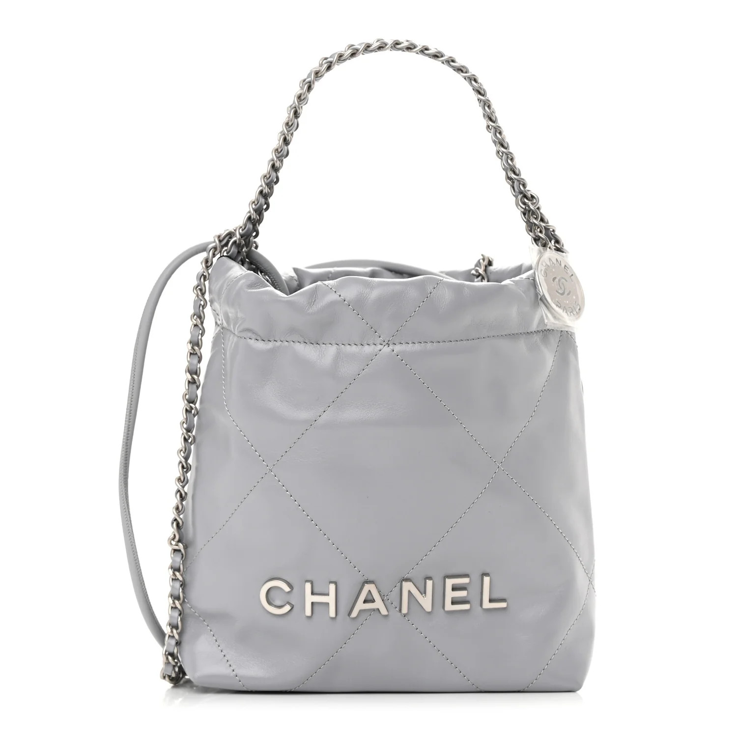 CHANEL Shiny Calfskin Quilted Mini Chanel 22 Grey | FASHIONPHILE (US)