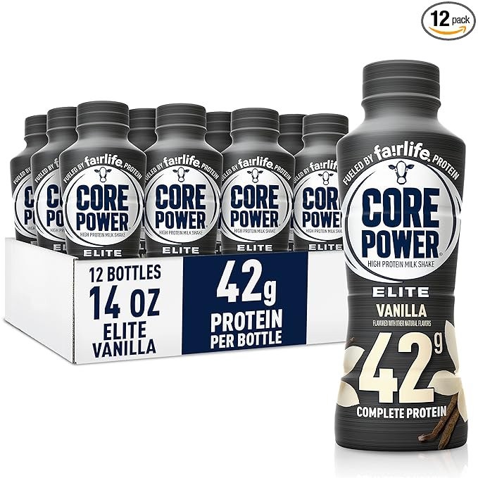 Core Power Elite High Protein Shake, Vanilla, 42g Bottle, 14oz, 12 Pack | Amazon (US)
