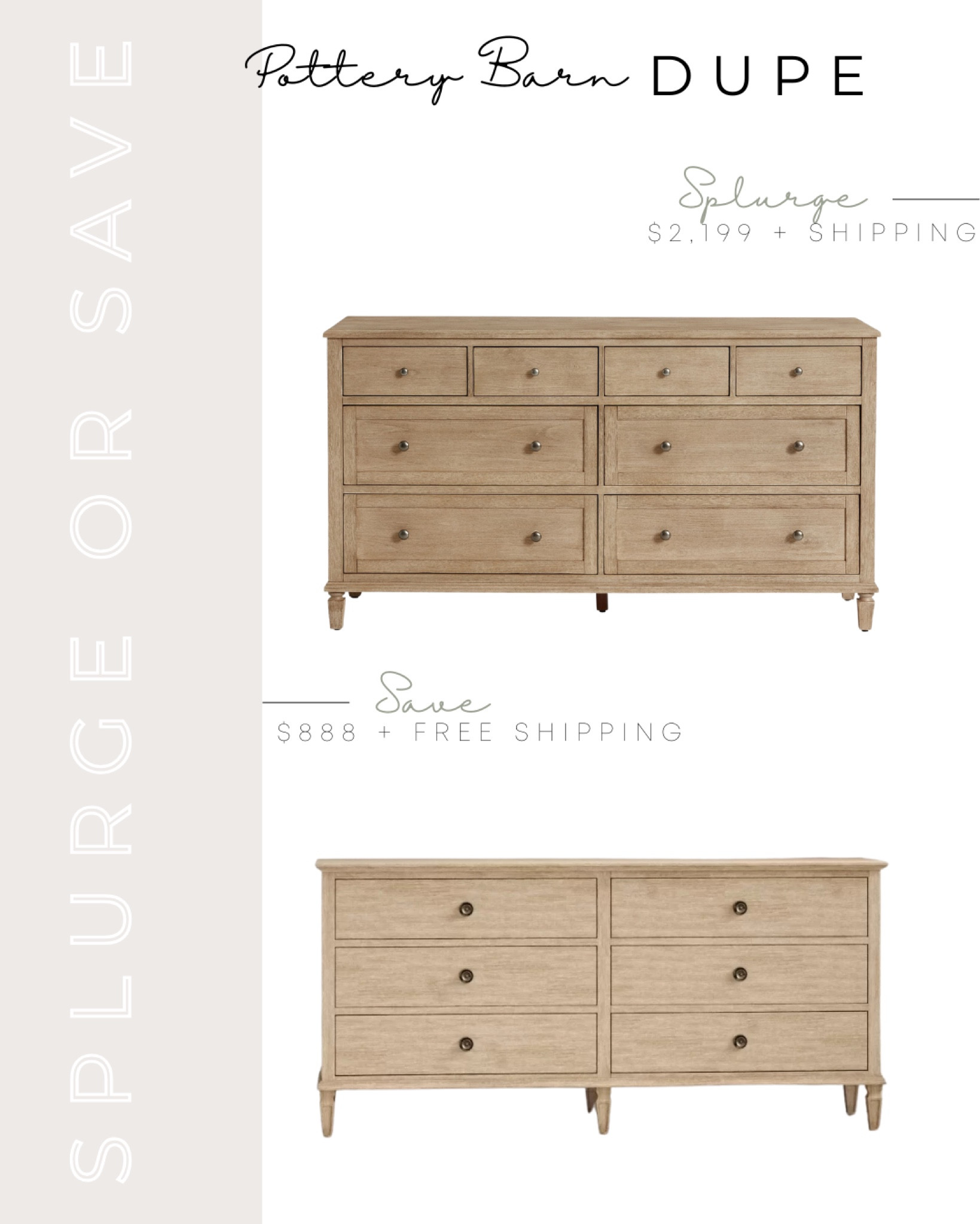 Pottery Barn Dupe | Pottery Barn Sausalito Dupe | Pottery Barn Sausalito Dresser Dupe | Sausalito Collection | Splurge or Save | Eight-Drawer Dresser | Six-Drawer Dresser | Farmhouse Dresser | Victoria Dresser | Wayfair Victoria Dresser | Victoria Six Drawer Dresser | Pottery Barn Sausalito 8 drawer dresser, wide dresser, master bedroom dresser, master bedroom furniture, Wayfair dresser, the look for less, pottery barn look for less, pottery barn lookalike, pottery barn inspired, Pottery Barn Sausalito collection 

#LTKhome #LTKsalealert