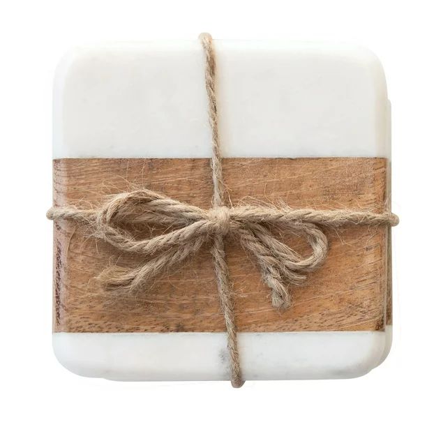 Creative Co-Op Marble & Acacia Wood Coasters, White & Natural, Set of 4 | Walmart (US)