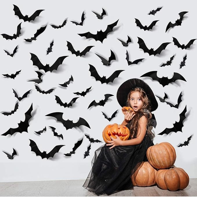 ZPOKA 60PCS Halloween Party Supplies PVC 3D Decoration Realistic Horror Bat Wall Decal Wall Stick... | Amazon (US)