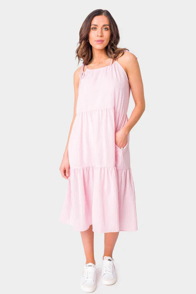 Adjustable Drawstring Tiered Midi Dress | Gibsonlook
