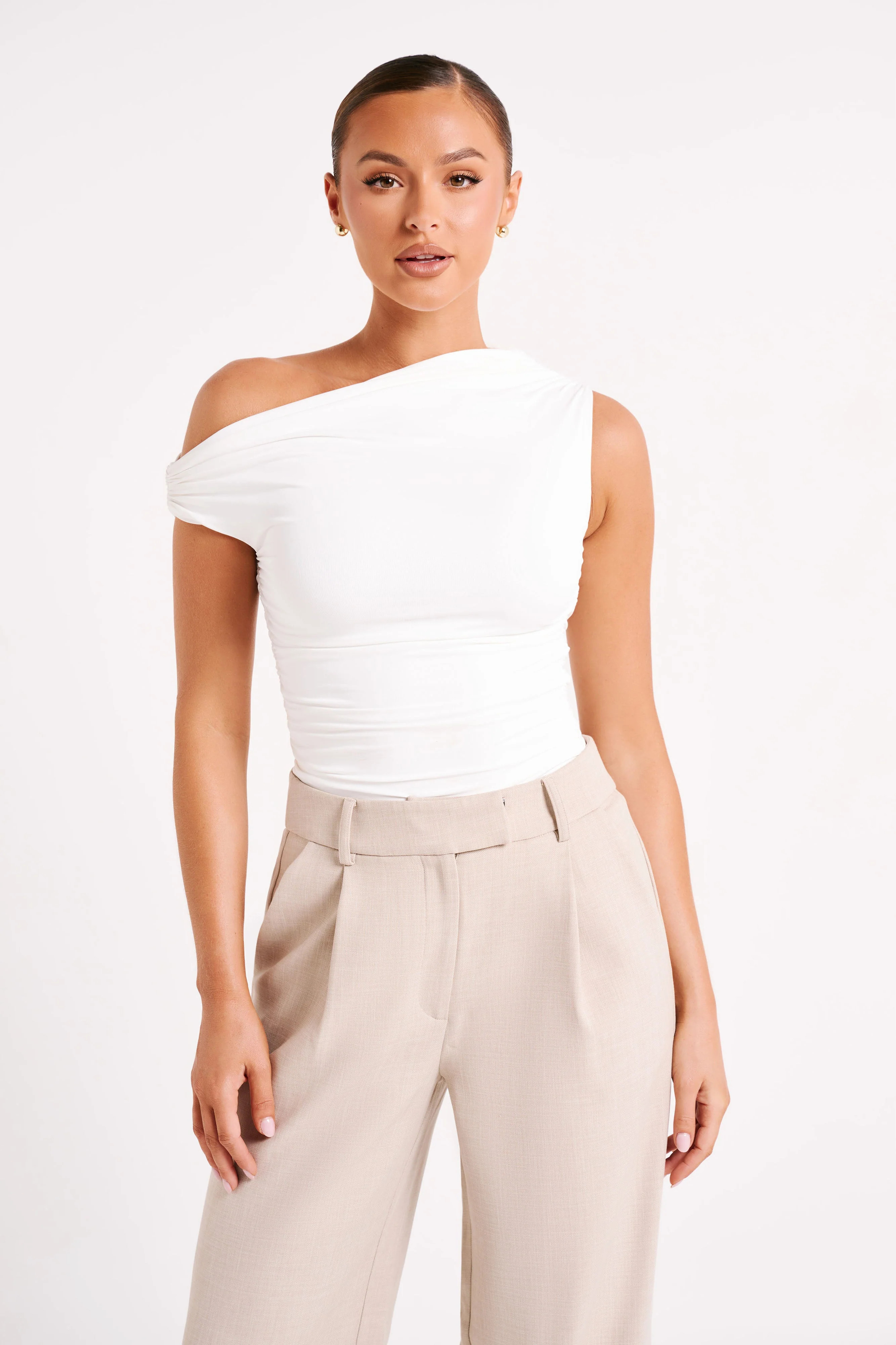 Alayna Recycled Nylon Ruched Top - White | MESHKI US