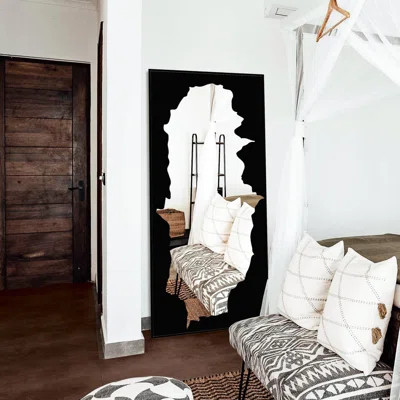 Full-Length Mirror Free Standing Leaning Mirror With Artistic Abstract Overlay Deco,Shatterproof Wall-Mounted Mirror (Black) | Wayfair North America