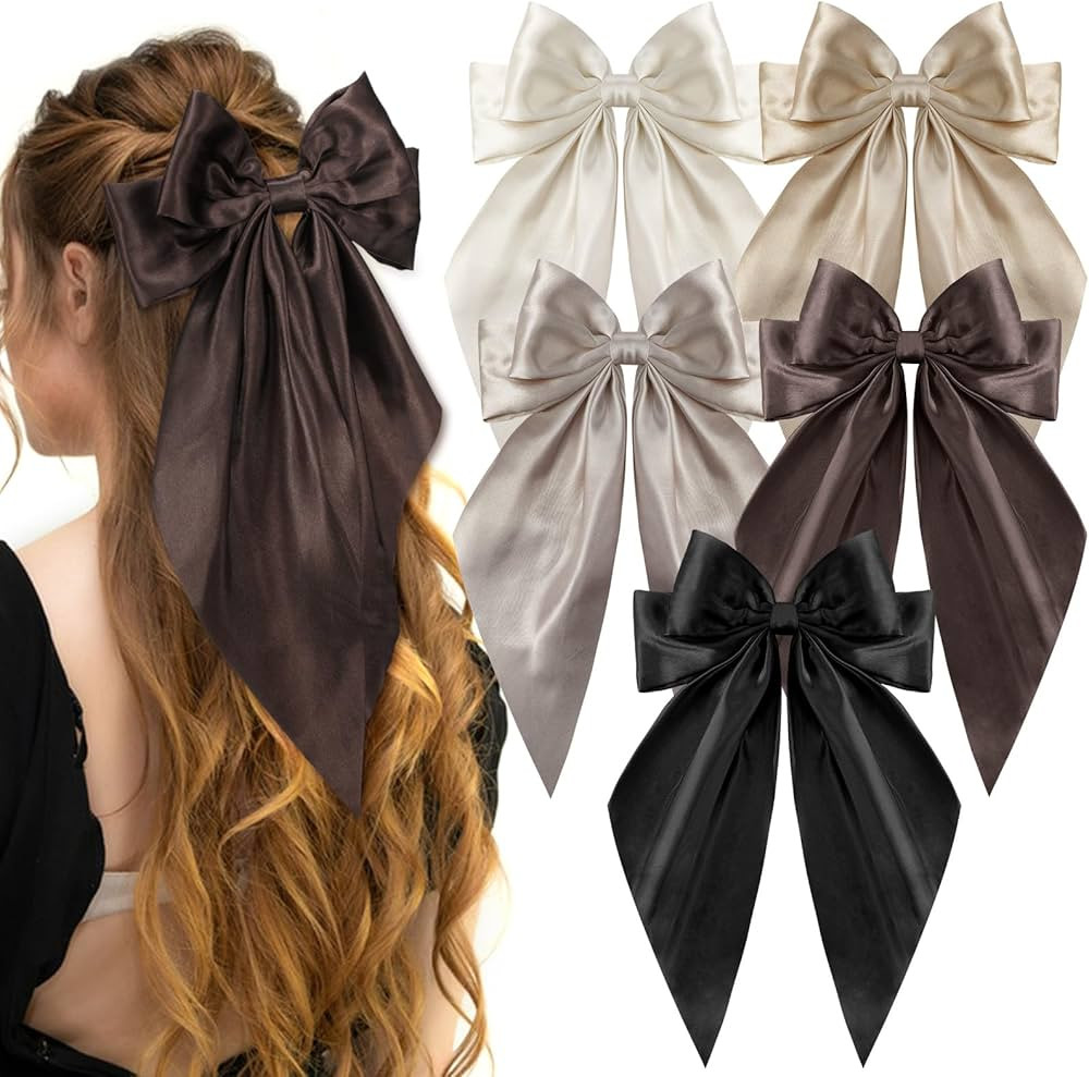 5 Pcs Hair Bows for Women, Neutral Color Hair Bows Set of 5 including Black, Brown, Gold, Off Whi... | Amazon (US)