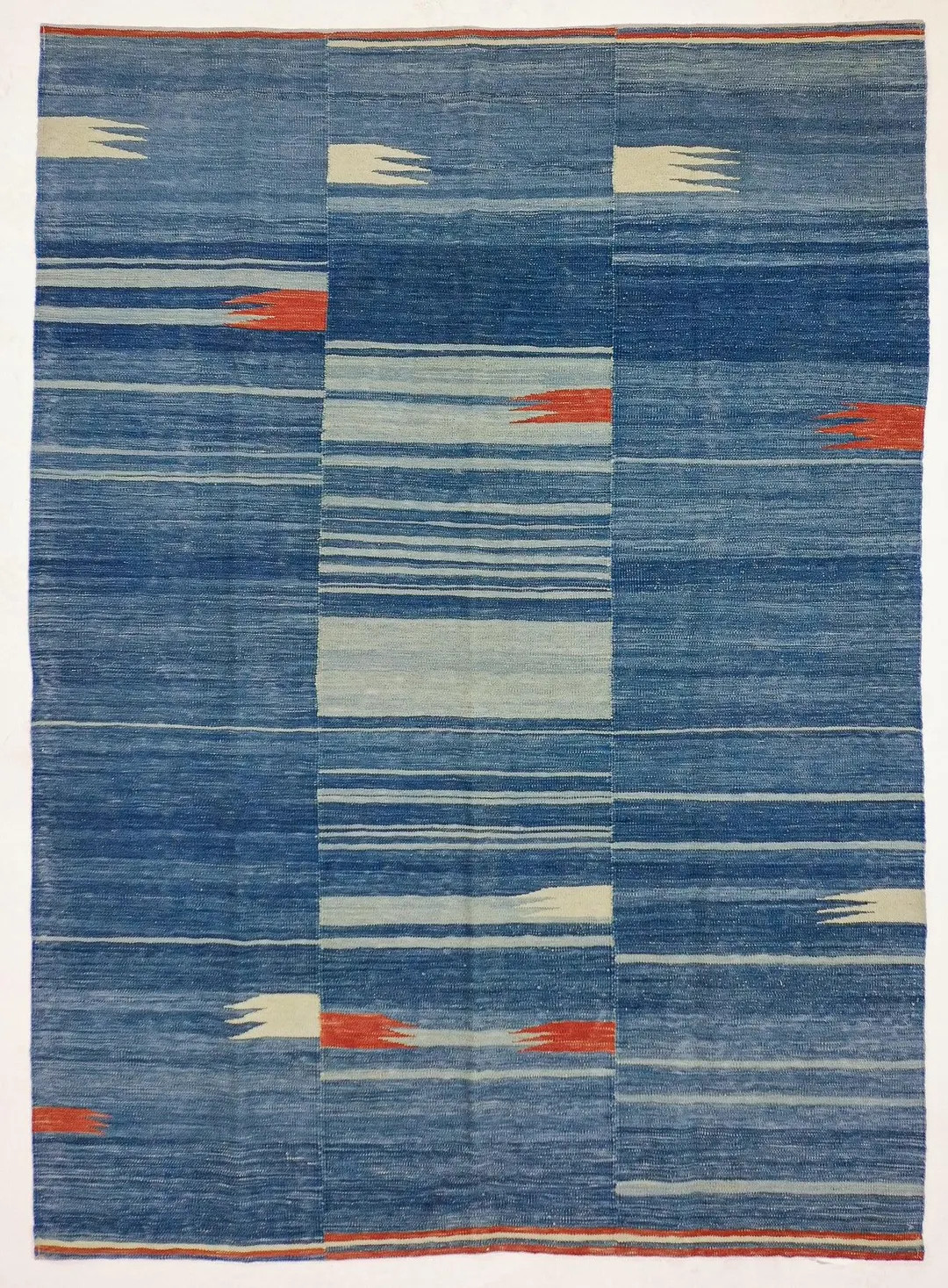 Handwoven Scandinavian Kilim Rug: Blue & White Wool Nordic Carpet | Etsy (US)