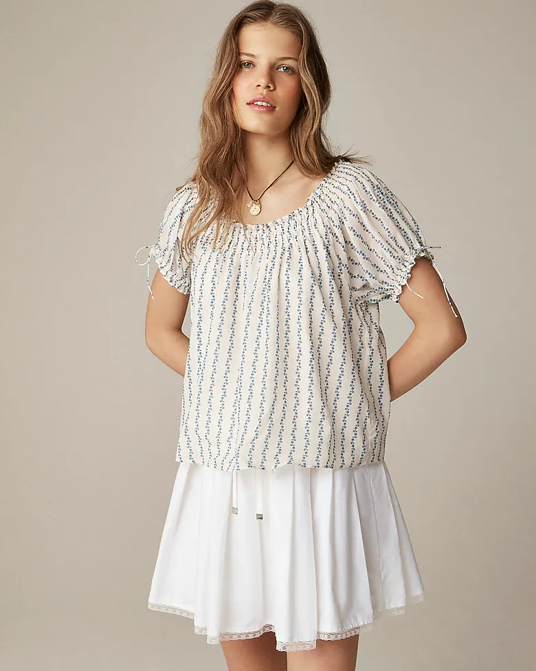 Smocked ruffle-trim top in blue daisy print | J. Crew US