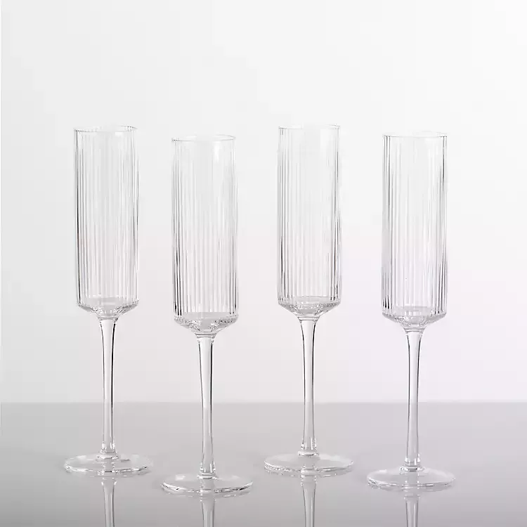 Linear Ribbed Goblet Wine Glasses, Set of 4