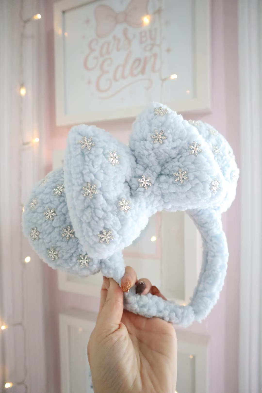 Blue Sherpa Mouse Ears With Jeweled Snowflakes - Etsy | Etsy (US)