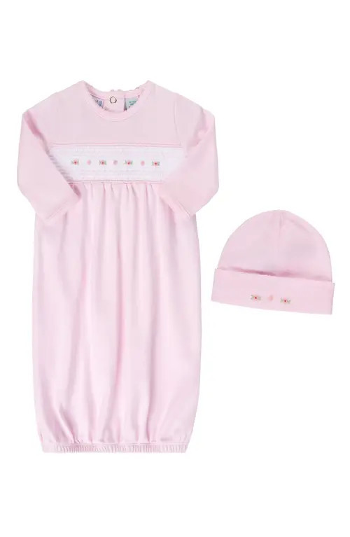Feltman Brothers Floral Smocked Gown & Hat Set in Pink at Nordstrom, Size Newborn | Nordstrom