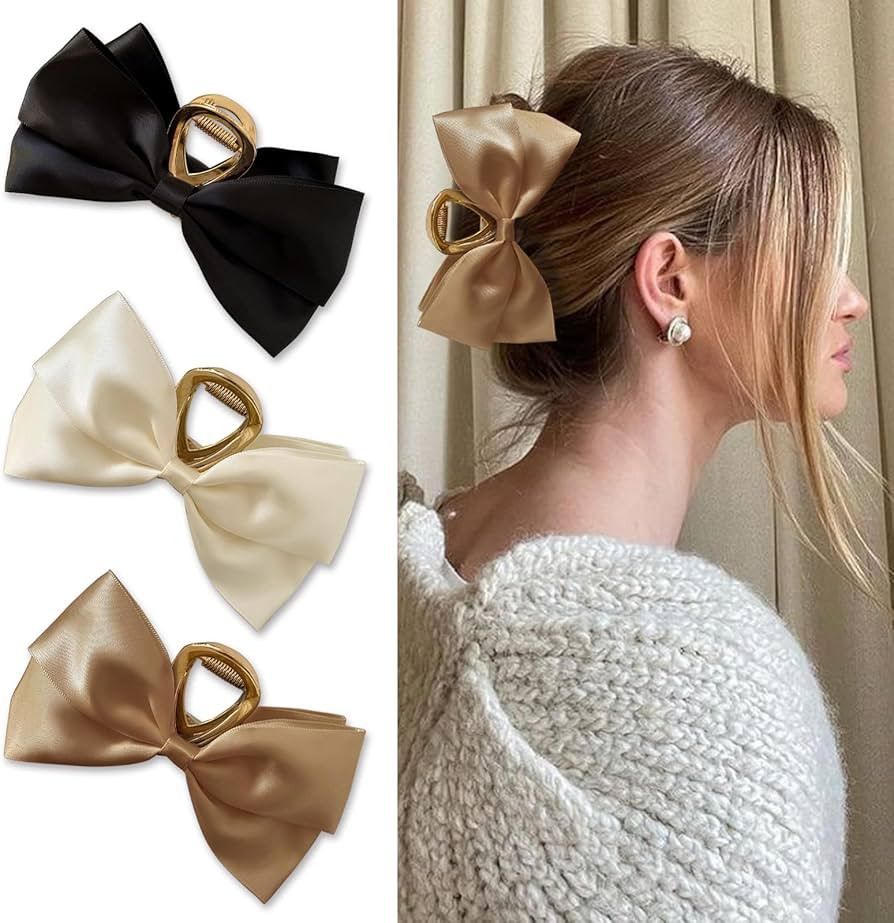 3PCS Metal Claw Hair Clips for Women & Girls - Premium Bow-knot Nonslip Claw Clips for Thick & Th... | Amazon (US)