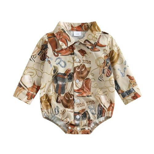 CEHEDDO Newborn Baby Boy Western Outfit Cowboy Shirt Romper Fall Clothes (Brown, 0-3 Months) | Amazon (US)