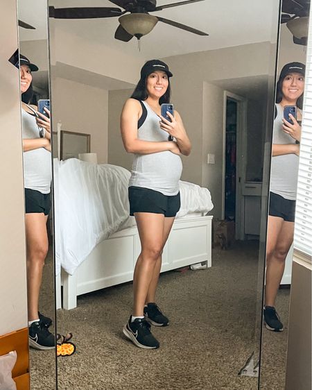 Today’s pregnancy outfit - casual outfit, workout outfit, fitness fit, fitness outfit, outdoor voices, recreationalist hat, Nike running shoes, pregnancy shorts, pregnancy running shorts, maternity shorts

#LTKbump #LTKfindsunder50 #LTKfitness