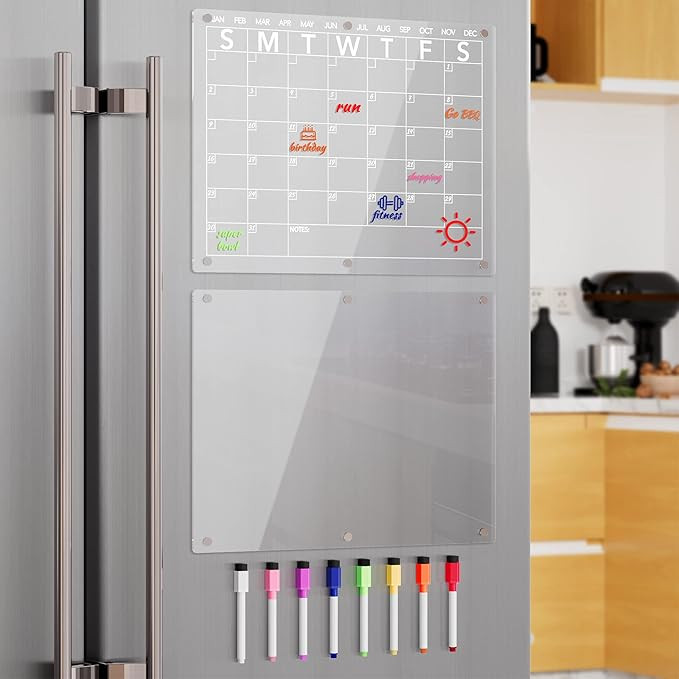 Acrylic Magnetic Dry Erase Board Calendar for Fridge, Clear Monthly Planner and Memo Whiteboard f... | Amazon (US)