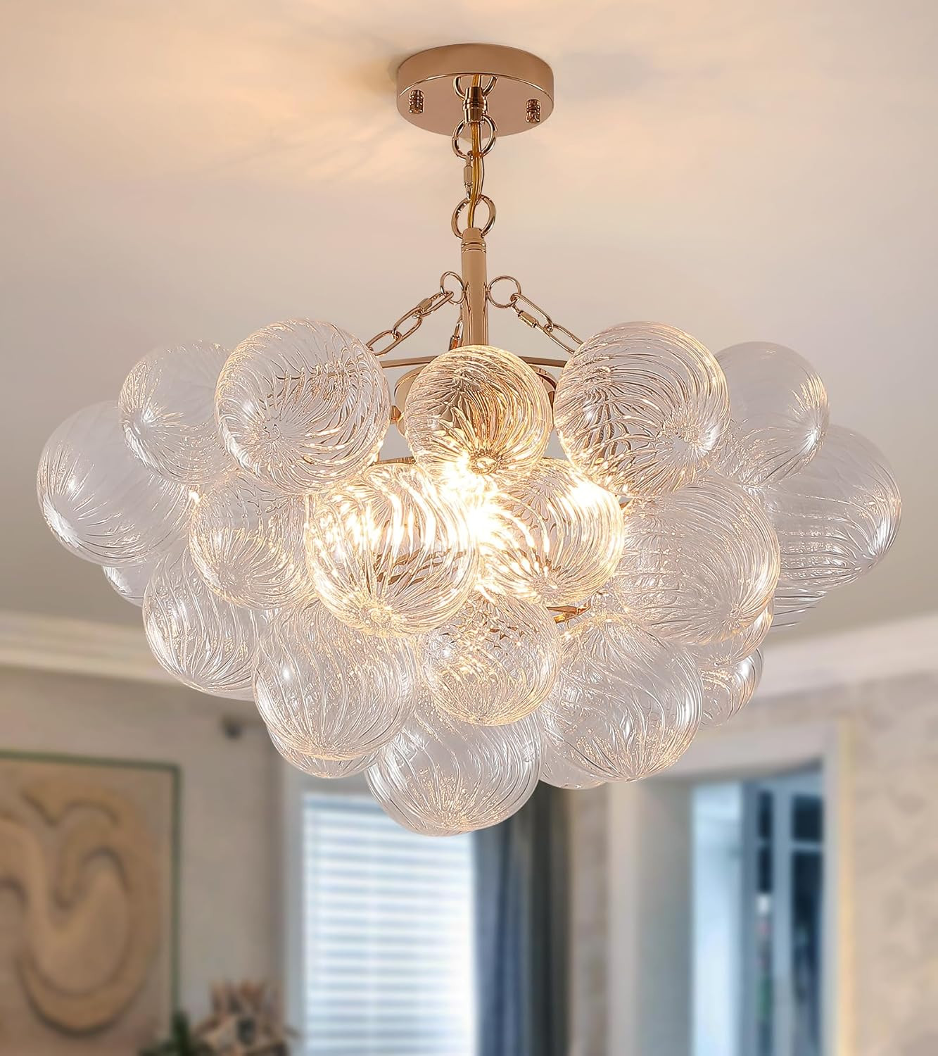 MEIXISUE Modern Glass Ceiling Light,5 Light Nordic Bubble Ball Swirled Glass Globe Chandeliers Go... | Amazon (US)