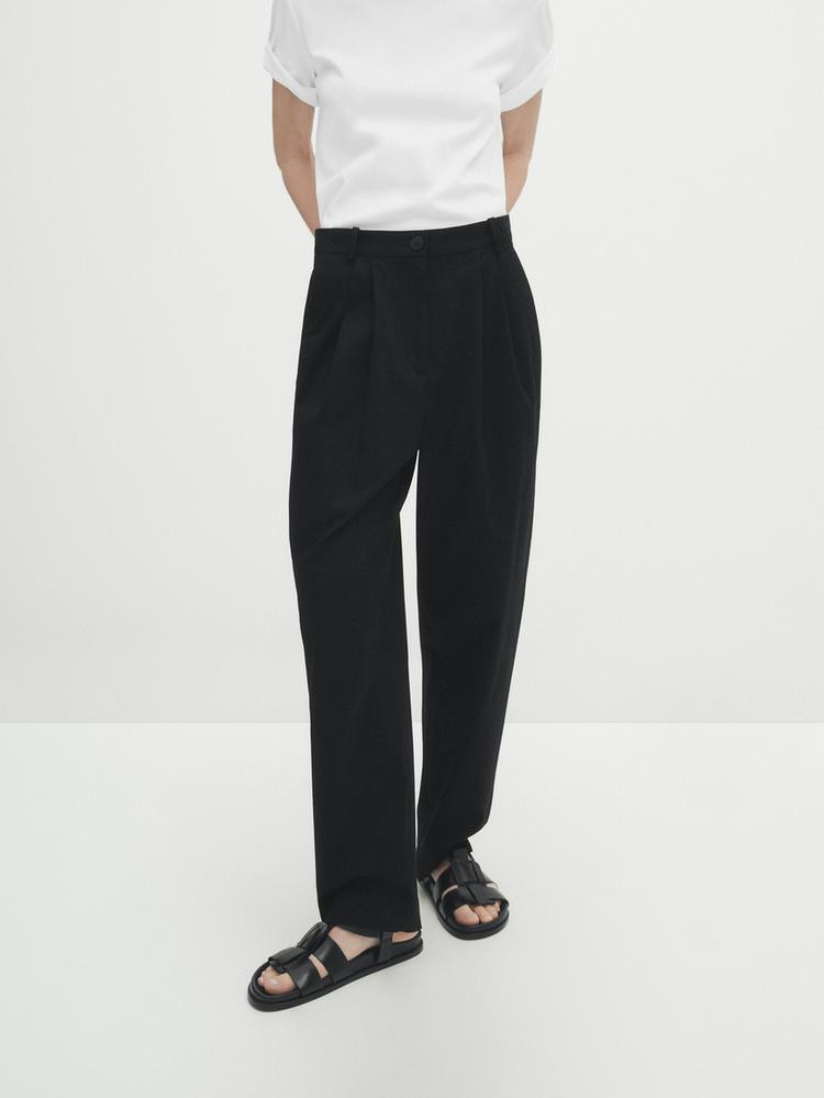Cotton blend darted trousers | Massimo Dutti US