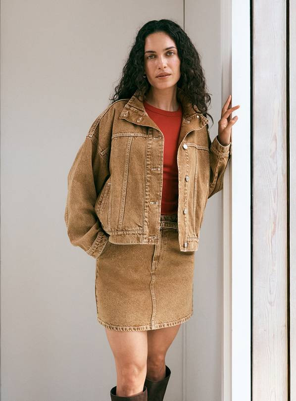 Buy Tan Denim Funnel Co-ord Trucker Jacket 20 | Co-ords | Tu | Tu Clothing