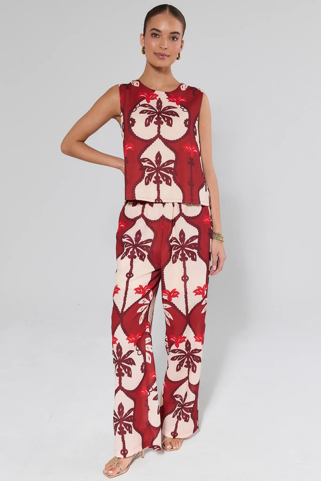 Celine Maroon Printed Tank Top | Avara