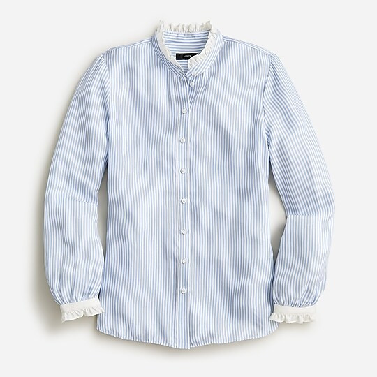 Drapey cupro-blend ruffle-trim shirt in stripe | J. Crew US