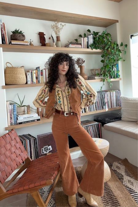 Corduroy flare pants - love this fit from Rollas with matching vest and sezane floral top. Gives me such a 70s vibe.

Fall outfit idea - Fall boots - high rise jeans 

#LTKSeasonal #LTKstyletip