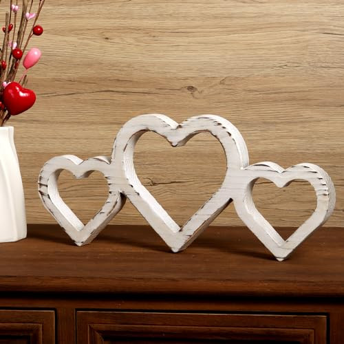 Pawliss Valentines Day Decor, White Rustic Wooden Heart Table Decorations Sign, Farmhouse Freestanding Heart Shaped Valentines Decorations for the Home Family Table Décor Valentines Day Gifts | Amazon (US)