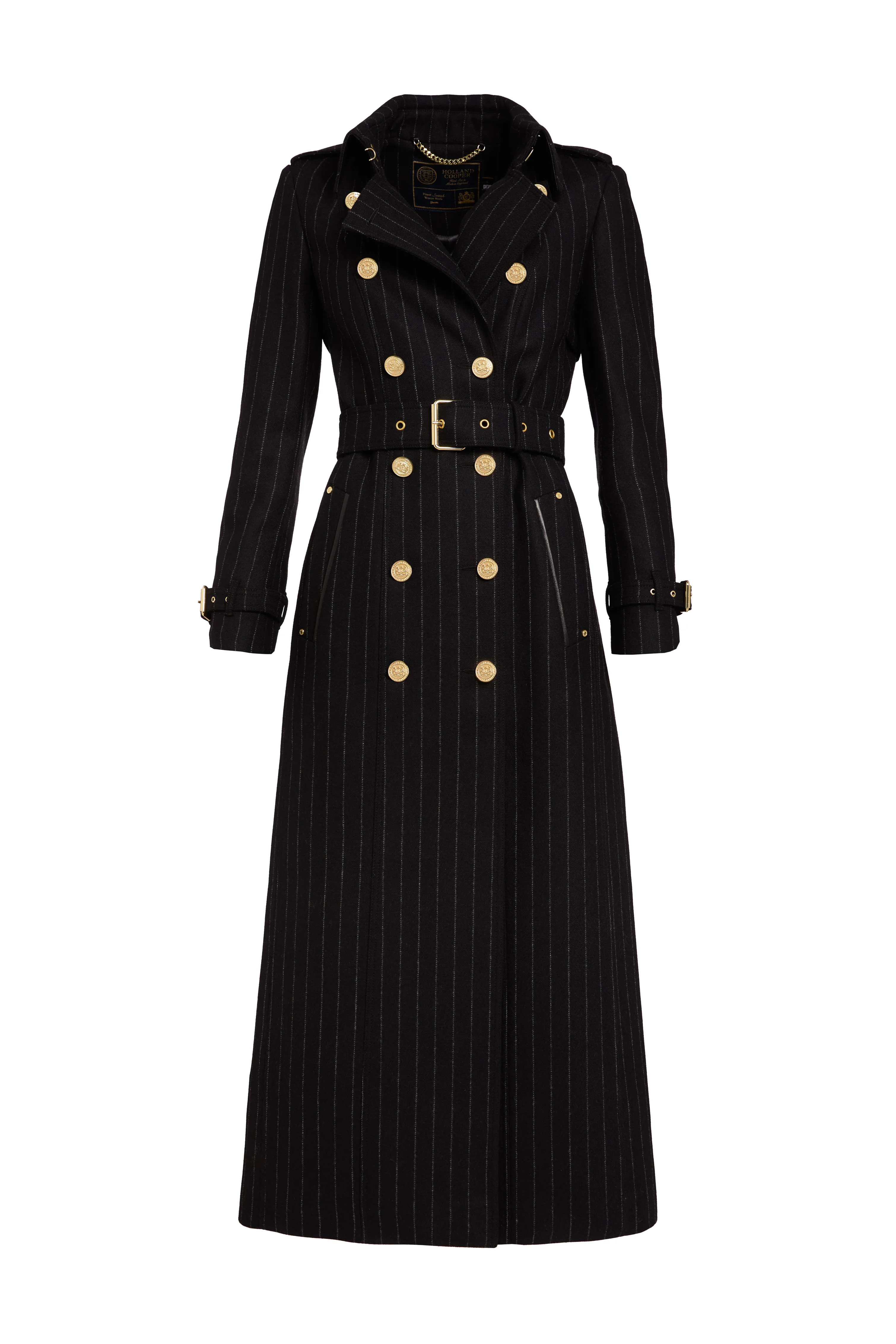Full Length Marlborough Trench Coat (Black Pinstripe) | Holland Cooper