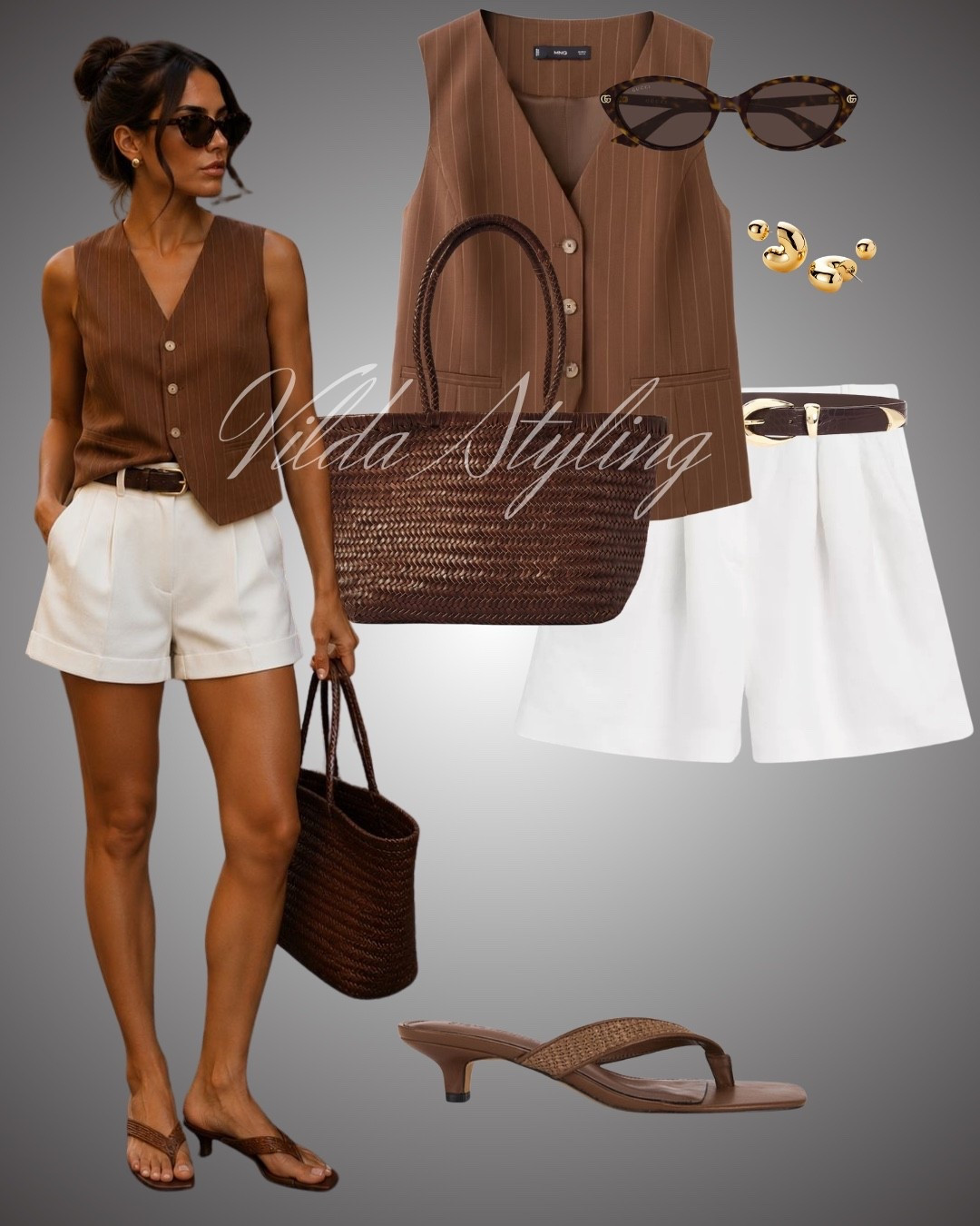 Effortless sophistication with a warm, neutral palette. This look pairs a structured pinstripe vest with crisp white tailored shorts for the perfect summer chic aesthetic. Finished with dark brown accessories, this outfit is ideal for brunch or a refined day out.
Shop this look via the link in my bio!
#LTKunder100 #LTKstyletip #summeroutfit #neutralstyle #minimalistfashion #tailoredshorts #vesttop #summerchic #ootd

#LTKsummer #LTKworkwear #LTKstyletip