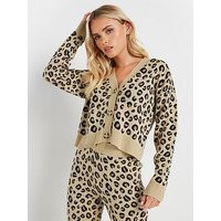 PixieGirl Petite Leopard Knit Cardi, Beige, Size 16-18, Women | Very (UK)