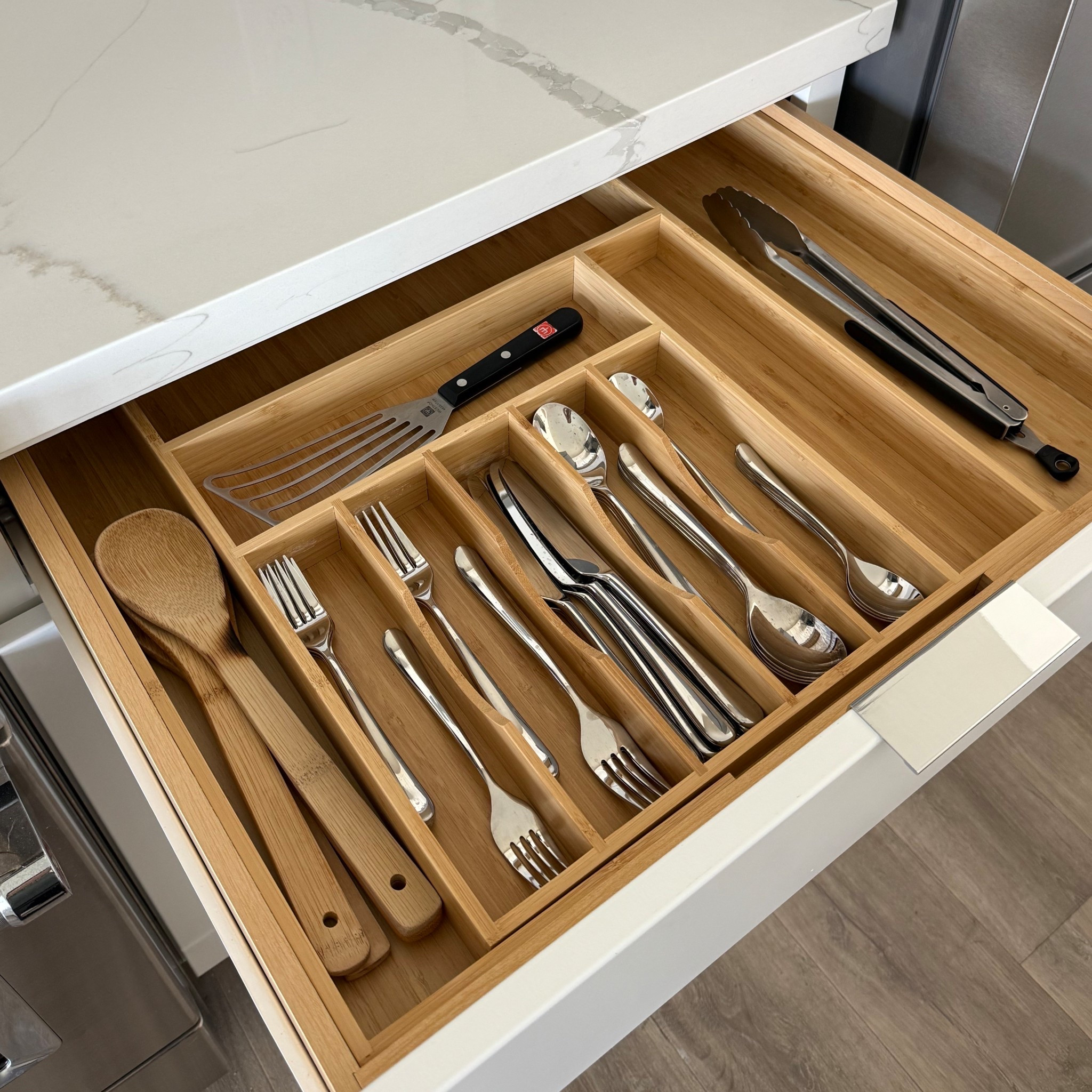 kitchen drawer organizer, expandable kitchen silverware utensils drawer organizer, silverware organizer, utensils organizer, adjustable bamboo wood drawer divider, cutlery tray flatware holder

#LTKfoodie #LTKHome