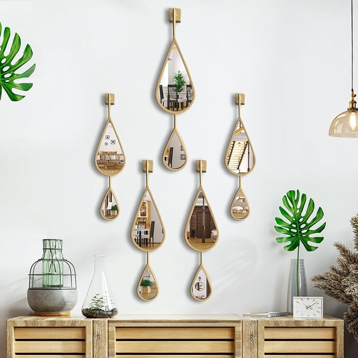 Wall Mirror Decorative Mirrors Mounted Decor Tear Drop Shape Gold for Bedroom Living Room Entrywa... | Amazon (US)