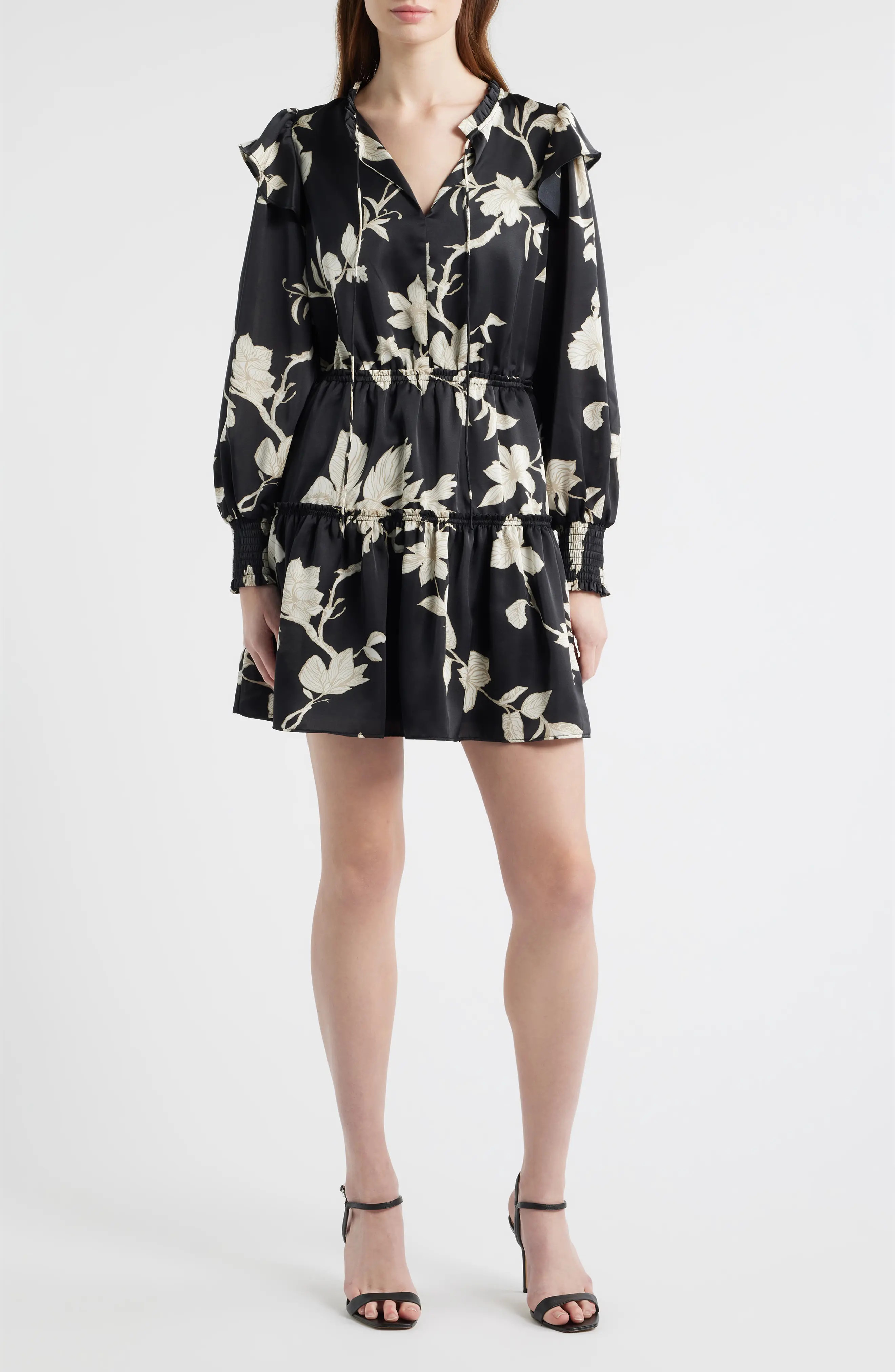 Floral Long Sleeve Tiered Chiffon Minidress (Women) | Nordstromrack | Nordstrom Rack