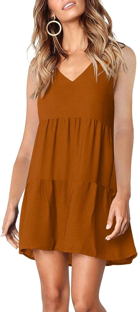 Women Summer Tunic Dress V Neck Casual Loose Flowy Swing Shift Dresses | Amazon (US)