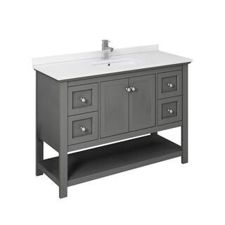 Manchester Regal 48 in. W Bathroom Vanity in Gray Wood with Quartz Stone Vanity Top in White with... | The Home Depot