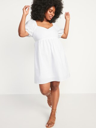 Seersucker Puff-Sleeve All-Day Fit & Flare Dress for Women | Old Navy (US)