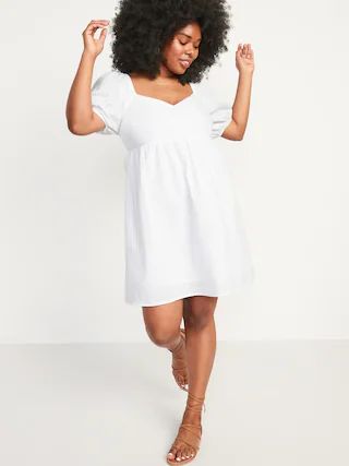 Seersucker Puff-Sleeve All-Day Fit &#x26; Flare Dress for Women | Old Navy (US)